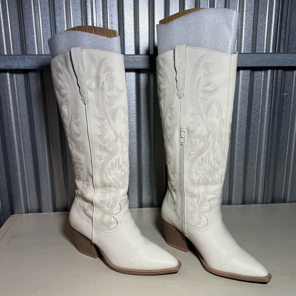 Crown Vintage Women's 8.5 White Leather Western Embroidered Cowboy Boots in Box - Picture 4 of 12